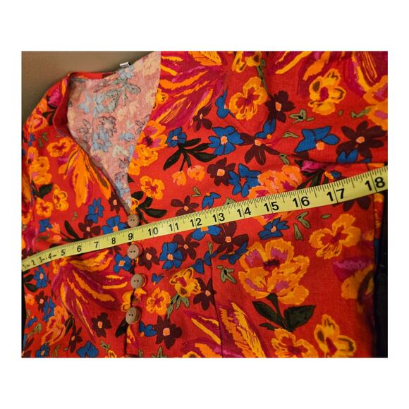 Maison d' Amelie Anthropologie Linen Blend Colorful Floral Crop Tie Hem Top XS - Picture 8 of 11